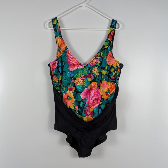 Slimsuit Other - NWT Vintage Slimsuit Floral Black Crossover Slimming One Piece Bathing Suit 22W